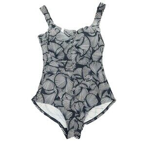 Island Pearls Women’s One Piece BLACK & WHITE Shell Pattern Swimsuit SZ 14